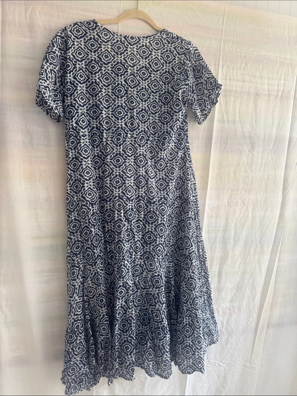 Women's Navy and White Geometric Midi Dress
